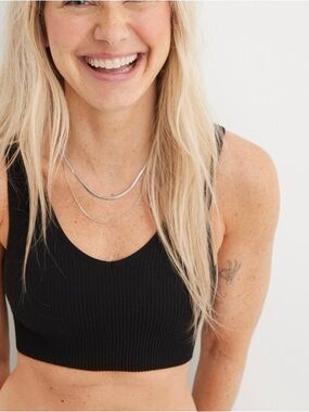 aerie NWOT Superchill Seamless Padded Voop Bralette Black Size Medium